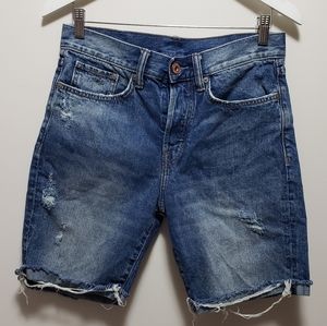 &Denim Distress Jean Bermuda Shorts Button Up Women's Denim Size 28